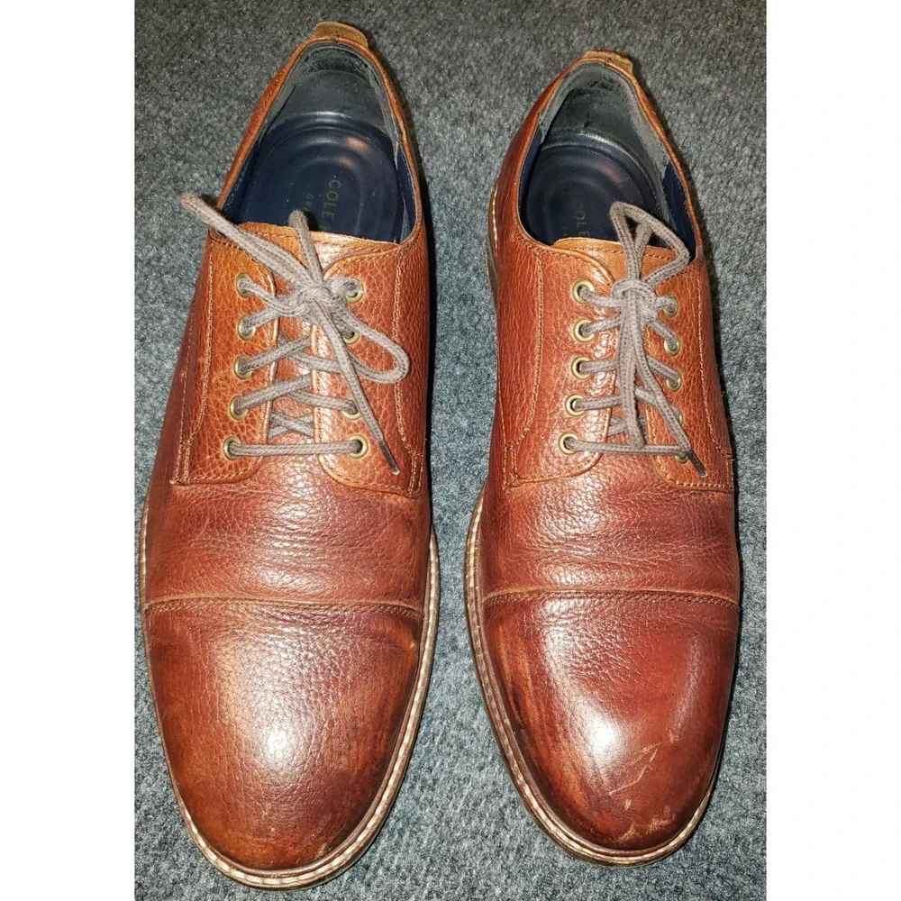 Mens Cole Haan Dress Casual Shoes Brown Pebble Leather 9.5 Broken In